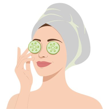 Beyaz arka planda izole edilmiş güzel spa kızı havlusu çizimi