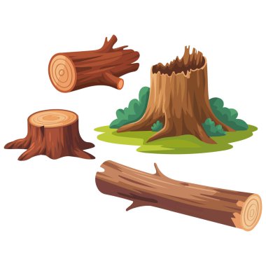 Set beautiful logs stumps cartoon style wooden logs isolated vector illustration on white background