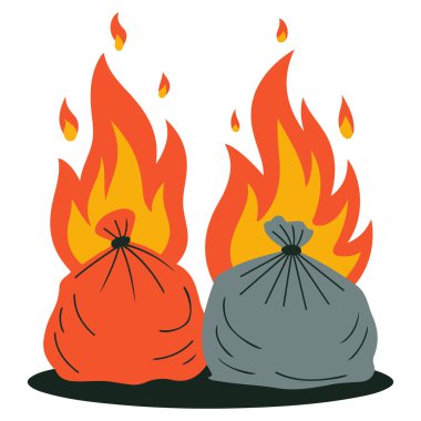Çöp torbalarının yakılması çevre kirliliği vektör çizimi