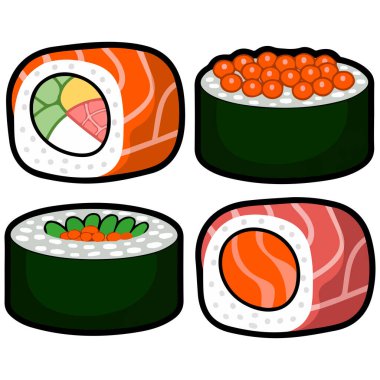 Suşi Japon yemek ikonu vektörünü izole edilmiş beyaz arkaplan çizimi