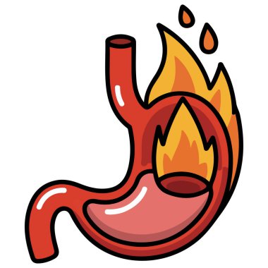 Ateşli düz stil vektör medikal illüstrasyonda sağlıksız mide