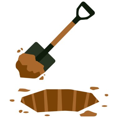 Topraktaki karikatür deliği kürek vektör illüstrasyonuyla