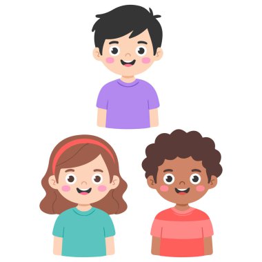 Çeşitli etnik köklerden gelen çeşitli çocuk grupları vektör illüstrasyonları ile karşı karşıya