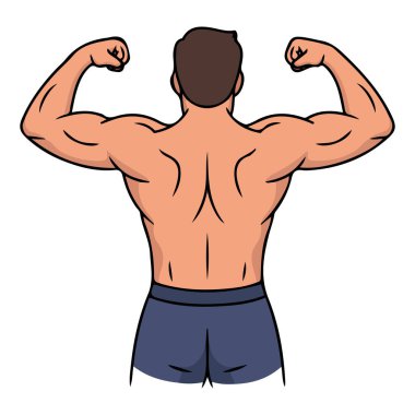 Kaslı vücut geliştirici sakallı adam güçlü pazı vektör illüstrasyonunu gösteriyor.