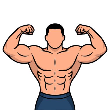 Kasları olan güçlü erkek vücut geliştirici beyaz arka planda izole edilmiş uygunluk modeli izole vektör çizimi