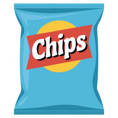 Patates cipsi ambalaj deseni düz tasarım beyaz arkaplan üzerindeki izole vektör çizimi