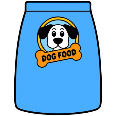 Köpek mamasıyla dolu kağıt torba. Beyaz arka planda düz vektör çizimi.