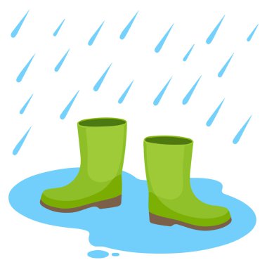 Sarı lastik botlar yağmur birikintisinde yürüyor sonbahar hava durumu konsepti çizimleri