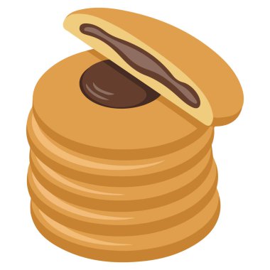 Hotteok Kore tatlı krepleri beyaz arka planda sokak yiyecekleri illüstrasyonu