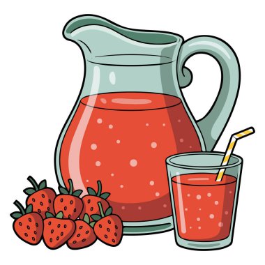 Kavanozda karikatür meyve suyu ve olgun meyveli bardak beyaz arkaplanda izole edilmiş vektör çizimi