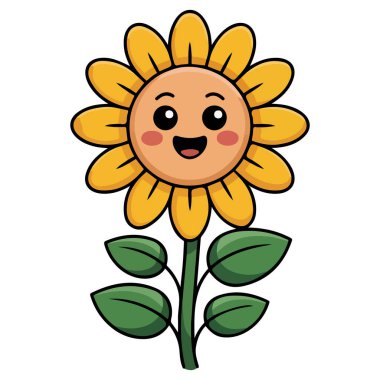 Beyaz arkaplanda sevimli ayçiçeği karakteri simgesi izole edilmiş vektör çizimi