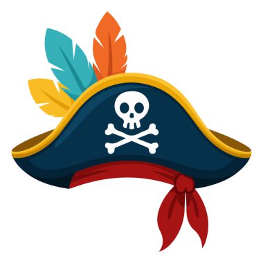 Kafatası ve çapraz kemikli korsan şapkası beyaz arkaplanda vektör illüstrasyonları