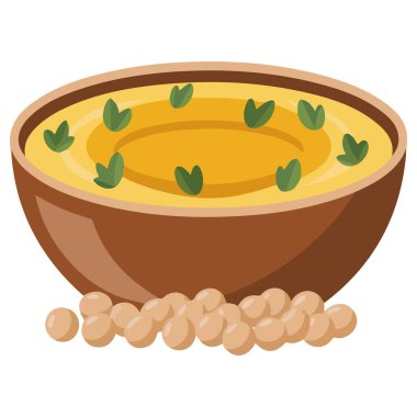 Bir kase humus Orta Doğu nohutu beyaz arka plana vektör çizimi yaydı
