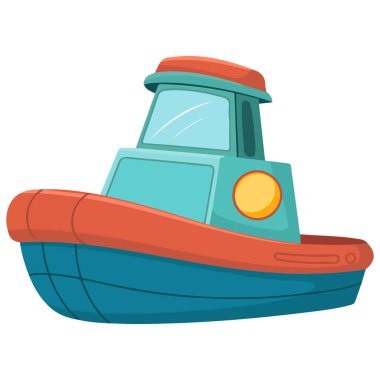 Beyaz zemin üzerinde şirin mavi tekne beyaz zemin üzerinde çocuksu ulaşım vektörü çizimi