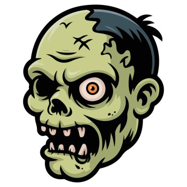 Çizgi film, beyaz arka planda basit bir zombi kafası Cadılar Bayramı sanat temsili çizimi