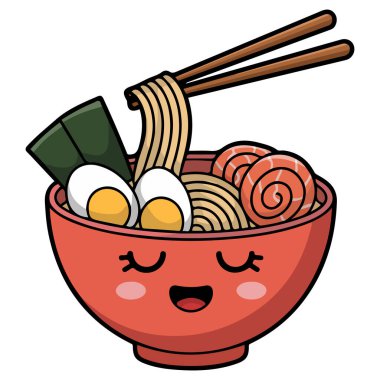 Kawaii Japon erişte erişte vektör illüstrasyonu beyaz arka planda