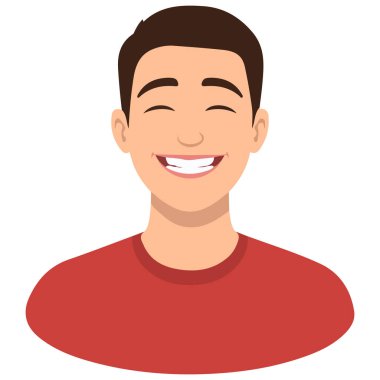 Beyaz arka planda mutlu gülümseme vektörü çizimi olan neşeli genç bir adamın portresi.