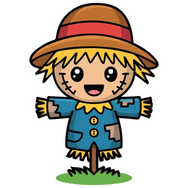 Şirin kawaii tarzı Cadılar Bayramı bostan korkuluğu karakter çizimi