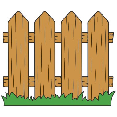 Beyaz arka planda çimen desenli izole vektör illüstrasyonlu ahşap çit
