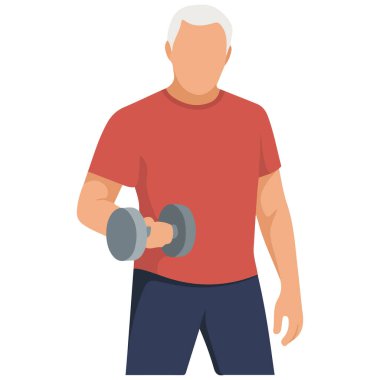 Halterli yaşlı adam eğitimi beyaz arka planda vektör çizimi yapıyor