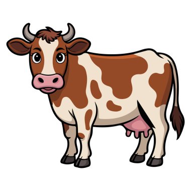 Beyaz arka planda izole edilmiş çiftlik hayvanı inek vektör illüstrasyonu