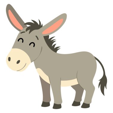 Çocuk kartları veya posterleri için düz stil vektör illüstrasyonunda eşek