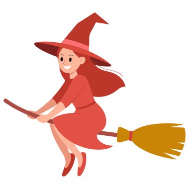 Süpürgeyle uçan genç cadı Befana kutlama vektörü çizimi