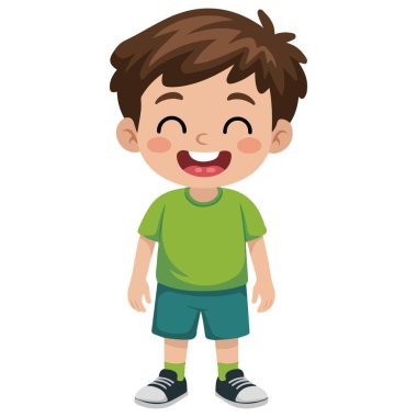 Beyaz arka planda izole edilmiş el sallayan mutlu çocuk vektör çizimi