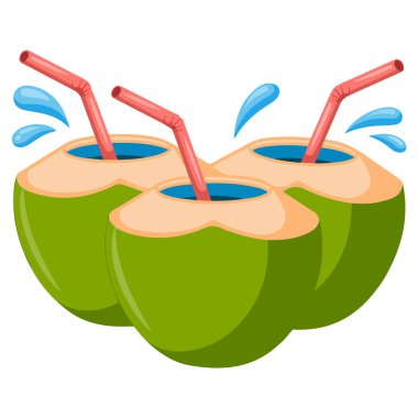 Beyaz arkaplanda hindistan cevizi tropikal içecek vektör tasarımı çizimi