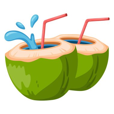 Beyaz arka planda taze hindistan cevizi tropikal içecek vektör tasarımı çizimi