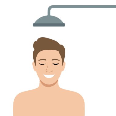 Beyaz arka planda sabah duşu vücut hijyeni düz vektör çizimi