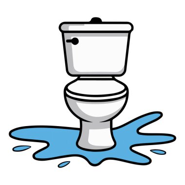 Beyaz arkaplanda tıkanmış tuvalet vektörü çiziminden gelen su baskını odası