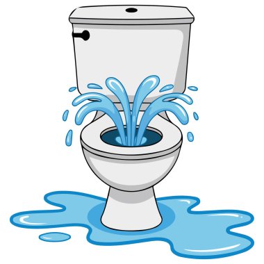 Tuvalet tıkanmış su, taşkın vektörü çizimine dökülüyor.