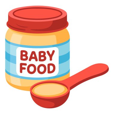 Metal süt tozu kavanozu ve bebek maması illüstrasyonu