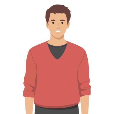 Genç gülümseyen adam çizgi film karakteri kollarını çapraz vektör çizimi yapıyor.