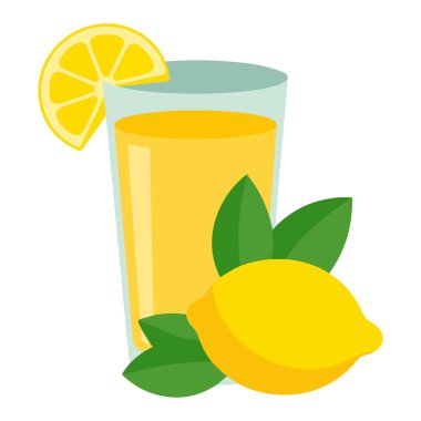 İzole edilmiş vektör illüstrasyonunun yanında limon dilimli taze limon suyu.