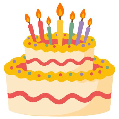 Güzel renkli doğum günü pastası beyaza izole edilmiş vektör çizimi