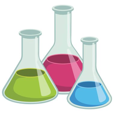 Kimyasal deney çanakları ve laboratuvar ekipmanları izole edilmiş vektör çizimi