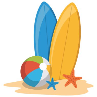 Tropical design surfboard vector set surfing board clip art hello summer concept