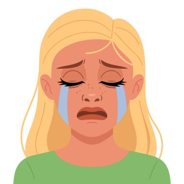 Ağlayan mutsuz sarışın kadın yüz ifadesi kadın duyguları çekici çizgi film karakteri