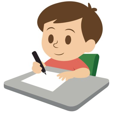 Çocuk ev ödevi yapmaktan sıkılıyor ya da sıkıcı okul dersinde şirin çizgi film çizimi yapıyor.