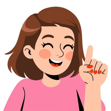 Çekici kumral kadın parmaklarıyla gülümseyen ve izole edilmiş vektörü işaret eden.