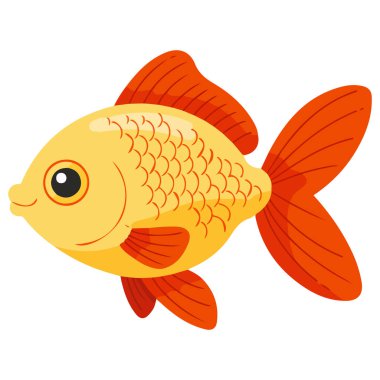 Büyük gözlü şirin kanatlı balık düz vektör çizimi beyaz arka plan çocuk stili