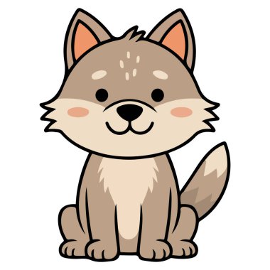 Düz vektör illüstrasyonu şirin gri kurt türü çocuklar beyaz arkaplan çiziyor