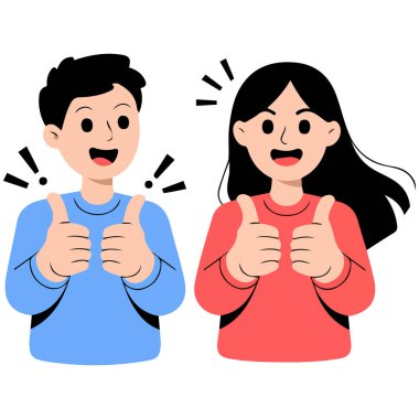 Baş parmaklı genç adam ve kadın iş adamı üst vücut çizim vektörü