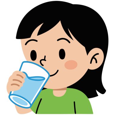 Beyaz arkaplanda izole edilmiş cam vektör çiziminden su içen kız