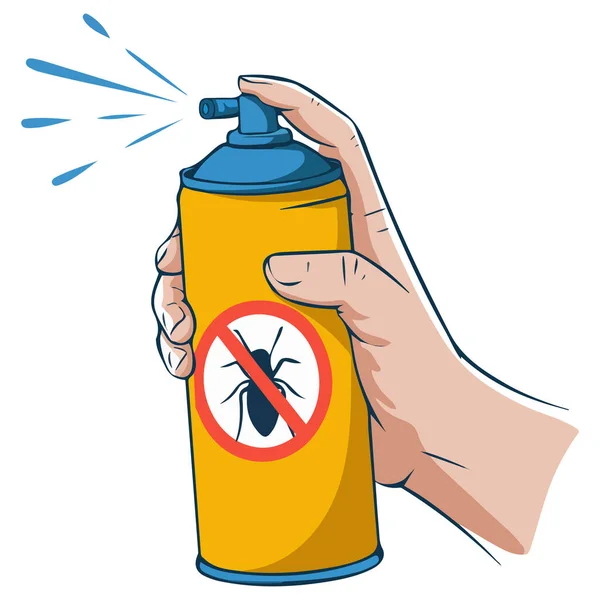 Beyaz arkaplanda el ele tutuşan sivrisinek kovucu sprey izole edilmiş vektör çizimi
