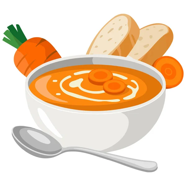 creamy carrot soup parsley baguette isolated vector illustration on white background