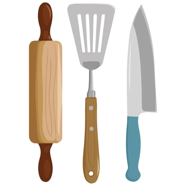 Kitchen cooking tools flat style vector set isolated on white background