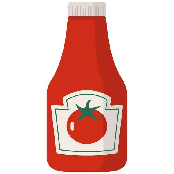 Beyaz arkaplanda kırmızı ketçap şişesi düz vektör simgesi izole